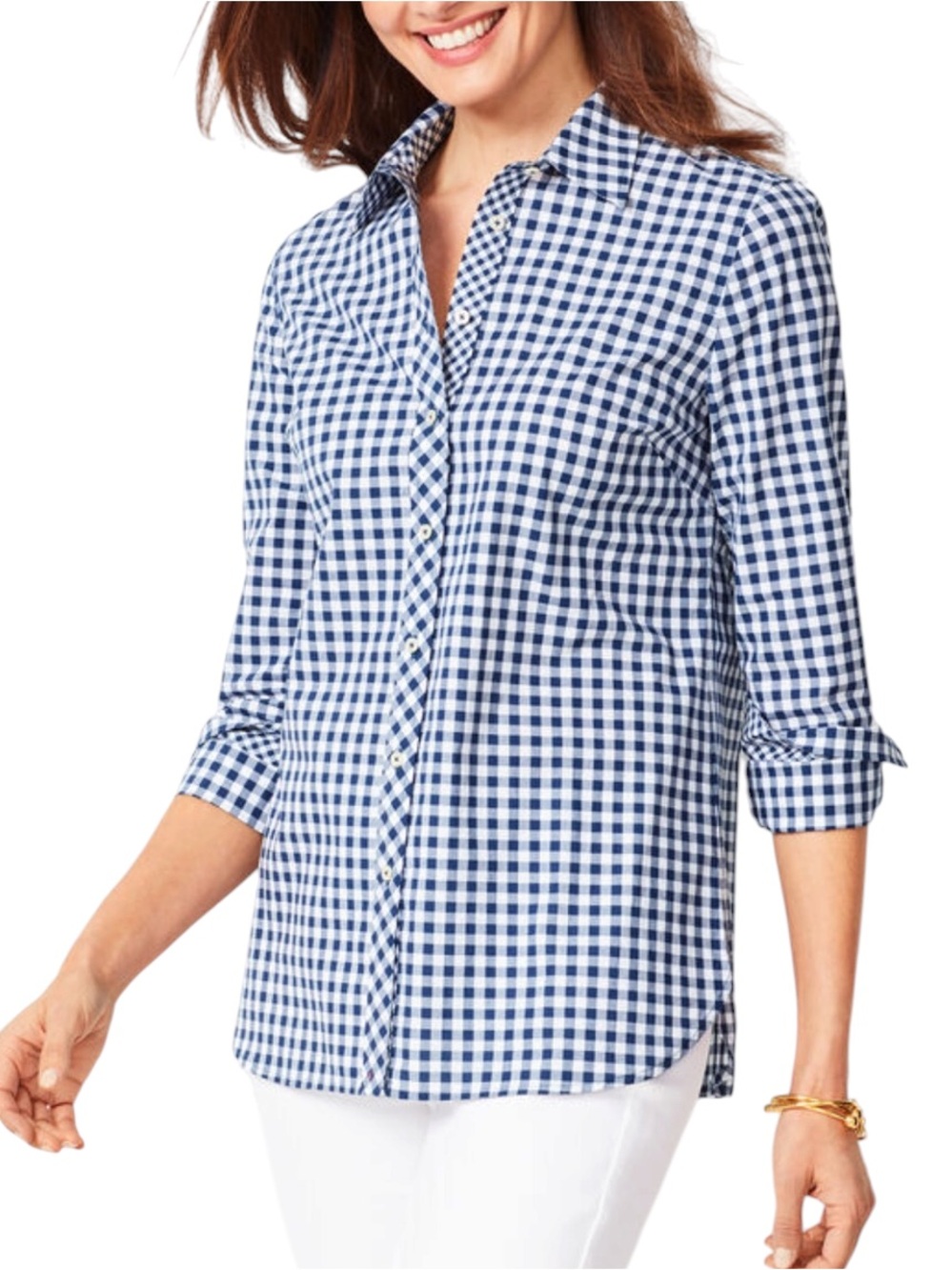 Talbots Blue and White Gingham Classic Button-Down Shirt SZ SM